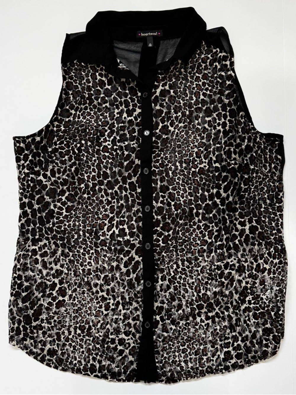 Black and Brown Leopard Sheer Button-Front Tank Top Blouse